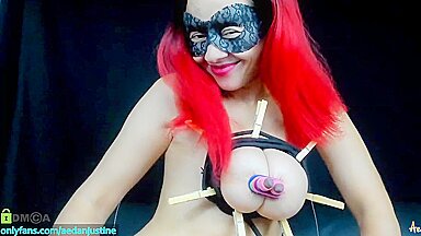 Justine Ties Her Big Tits And Nipples In Extreme Bondage