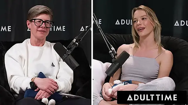 ADULT TIME   Busty Lesbians Octavia Red & Kenna James CAUGHT EATING PUSSY On Podcast Set! FULL SCENE